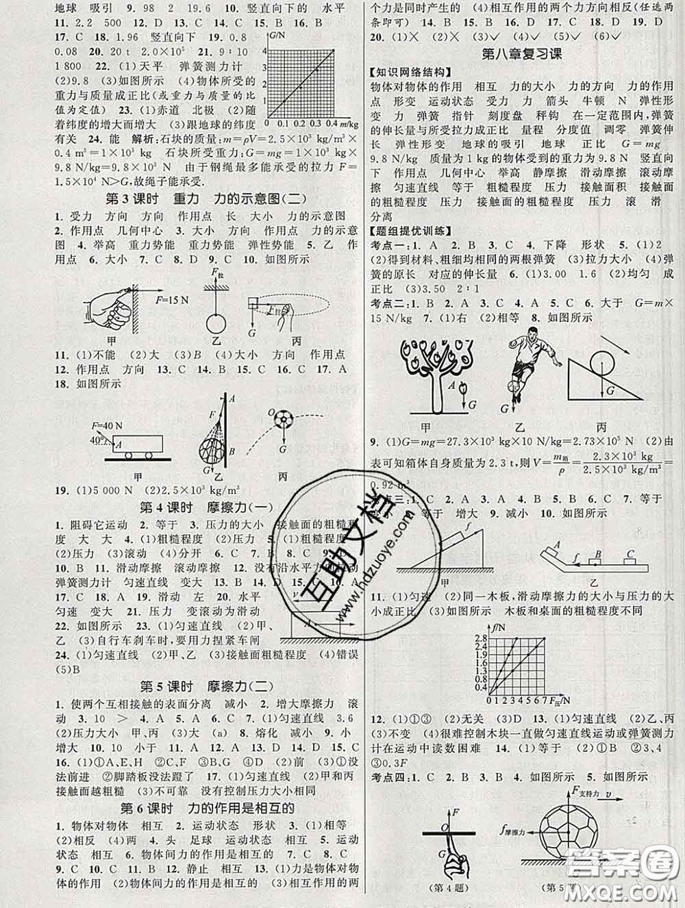 2020新版課時提優(yōu)計劃作業(yè)本八年級物理下冊蘇科版答案