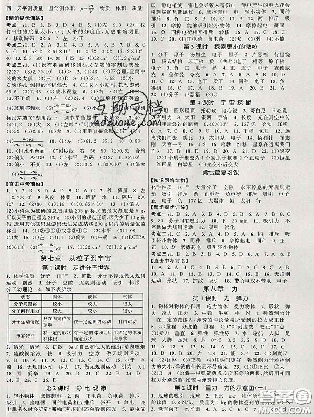 2020新版課時提優(yōu)計劃作業(yè)本八年級物理下冊蘇科版答案