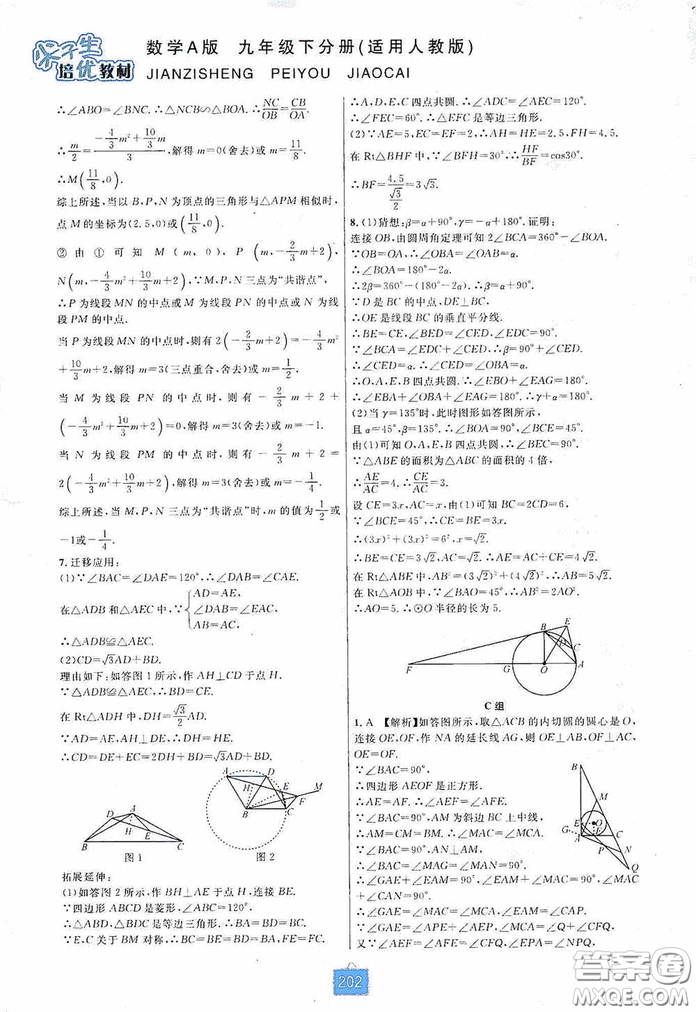 華東師范大學(xué)出版社2020尖子生培優(yōu)教材九年級數(shù)學(xué)人教版A版全一冊下分冊雙色板答案