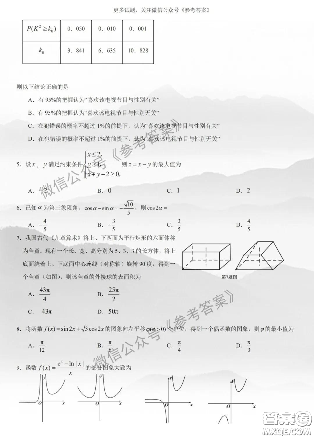 廈門市2020屆高中畢業(yè)班第一次質(zhì)量檢查文科數(shù)學試題及答案