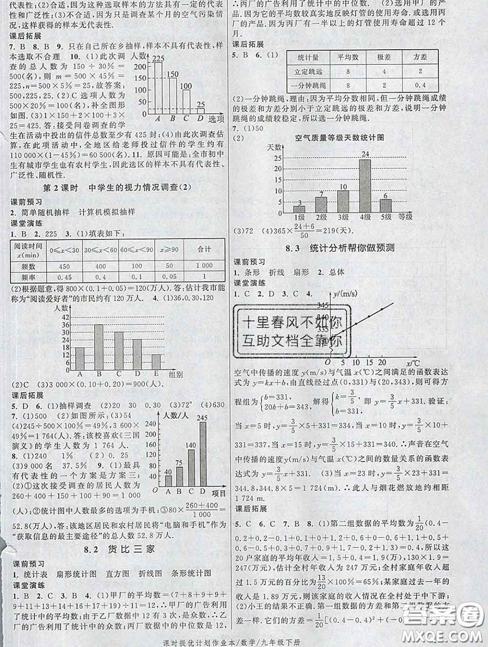 2020新版課時提優(yōu)計劃作業(yè)本九年級數(shù)學下冊蘇科版答案