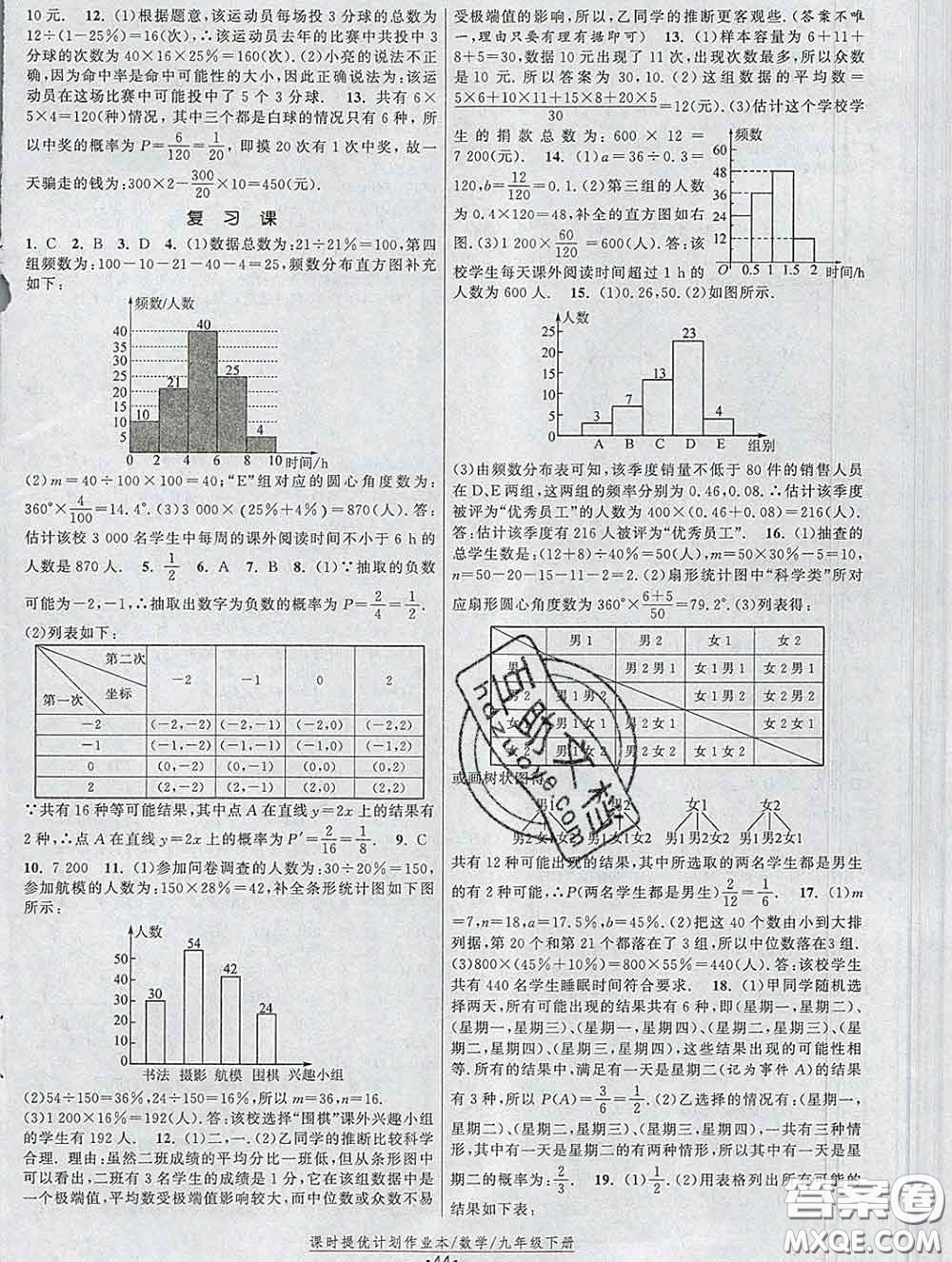 2020新版課時提優(yōu)計劃作業(yè)本九年級數(shù)學下冊蘇科版答案