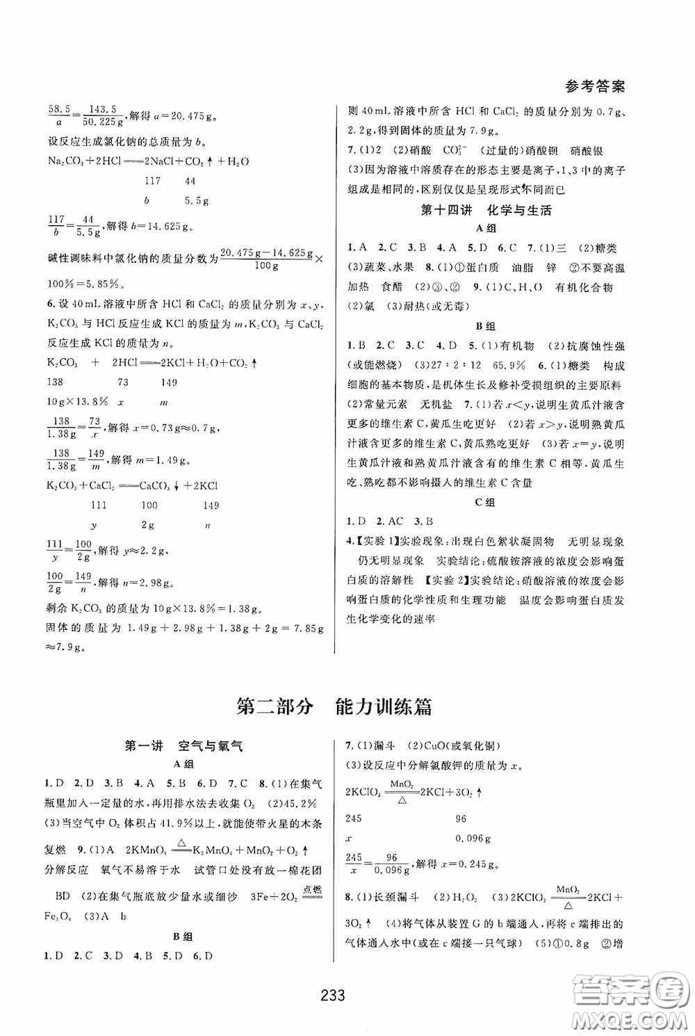 華東師范大學出版社2020尖子生培優(yōu)教材九年級化學全一冊人教版雙色版答案