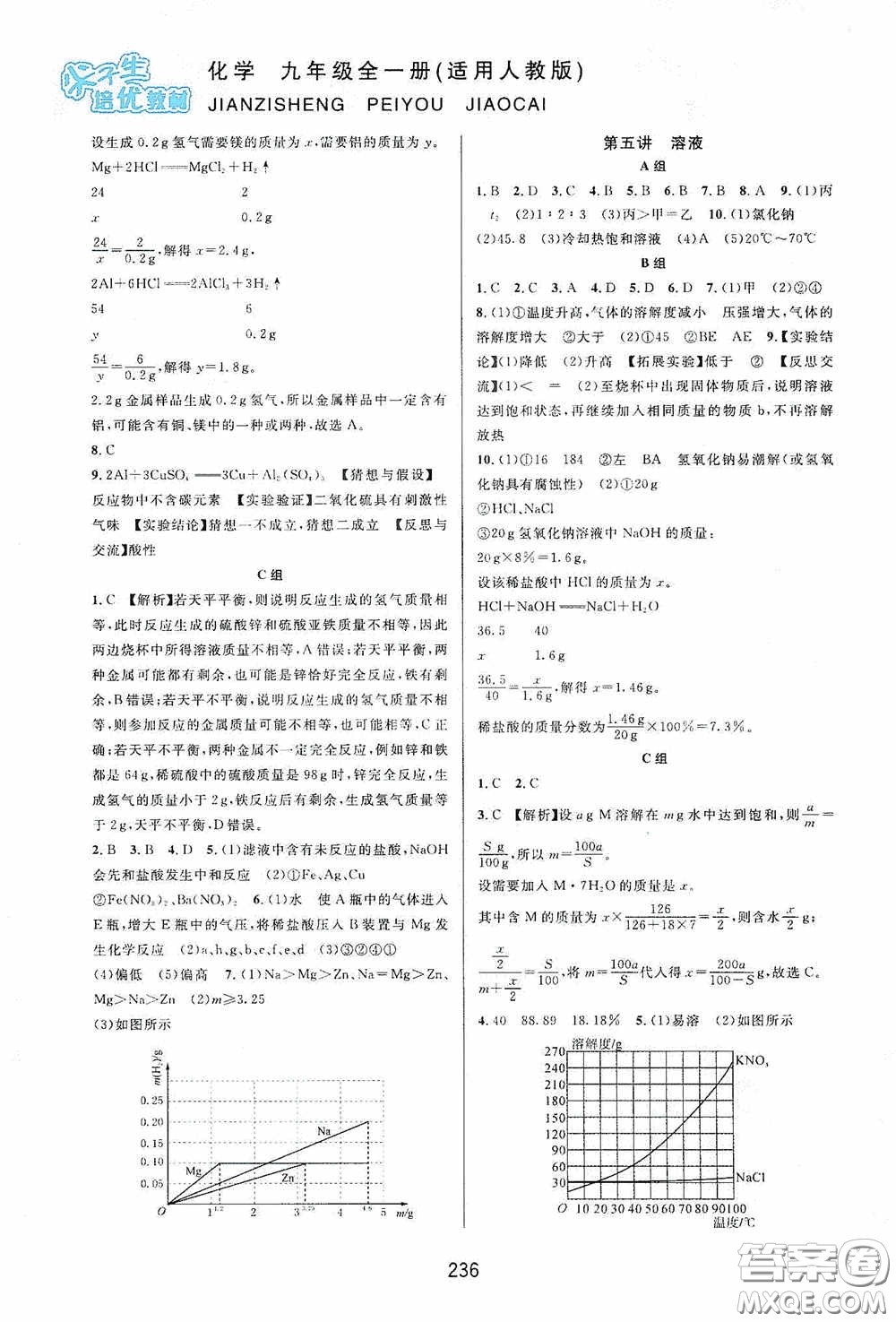 華東師范大學出版社2020尖子生培優(yōu)教材九年級化學全一冊人教版雙色版答案