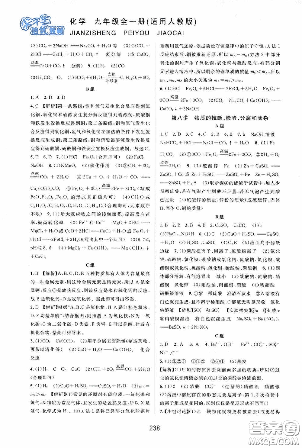 華東師范大學出版社2020尖子生培優(yōu)教材九年級化學全一冊人教版雙色版答案