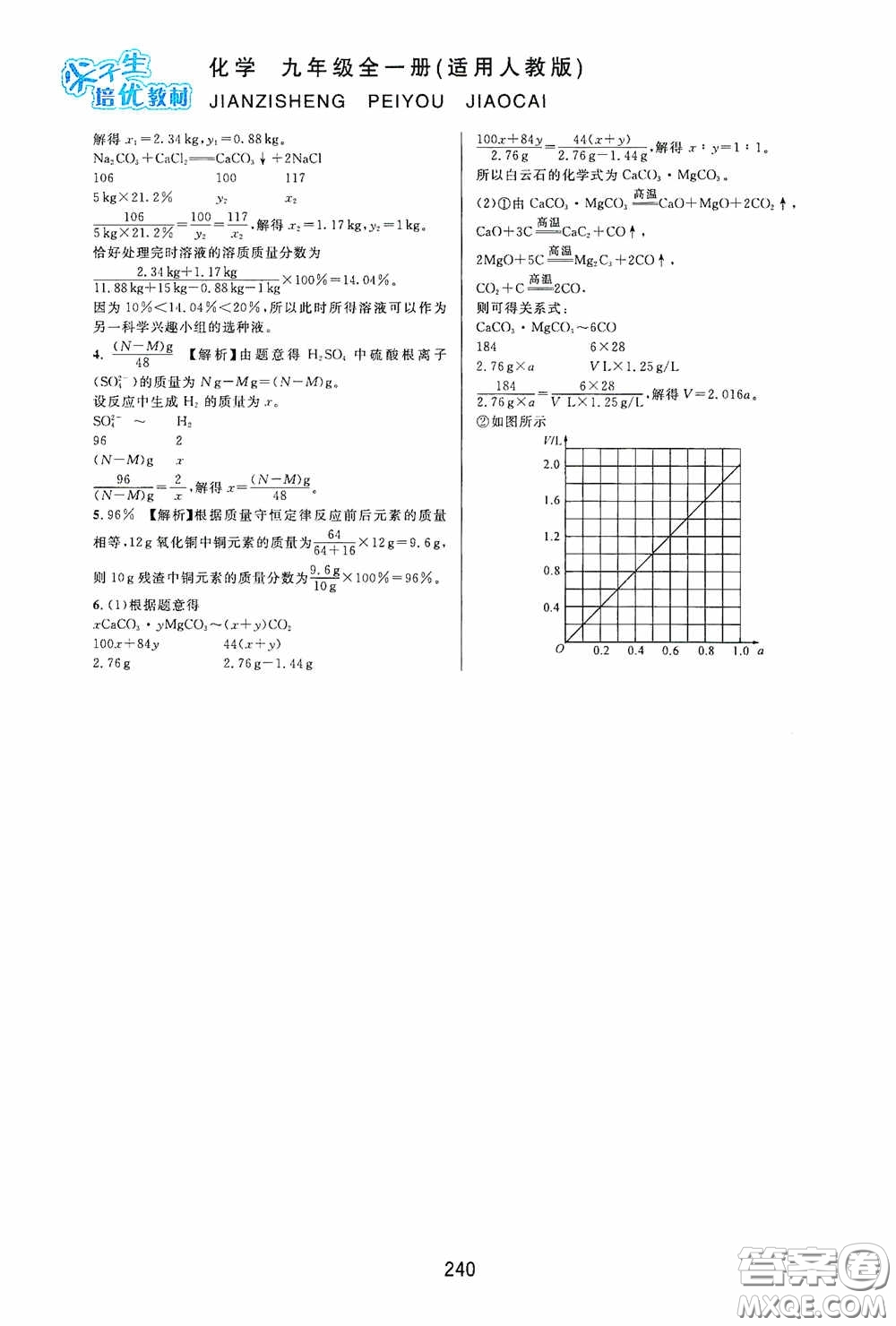 華東師范大學出版社2020尖子生培優(yōu)教材九年級化學全一冊人教版雙色版答案