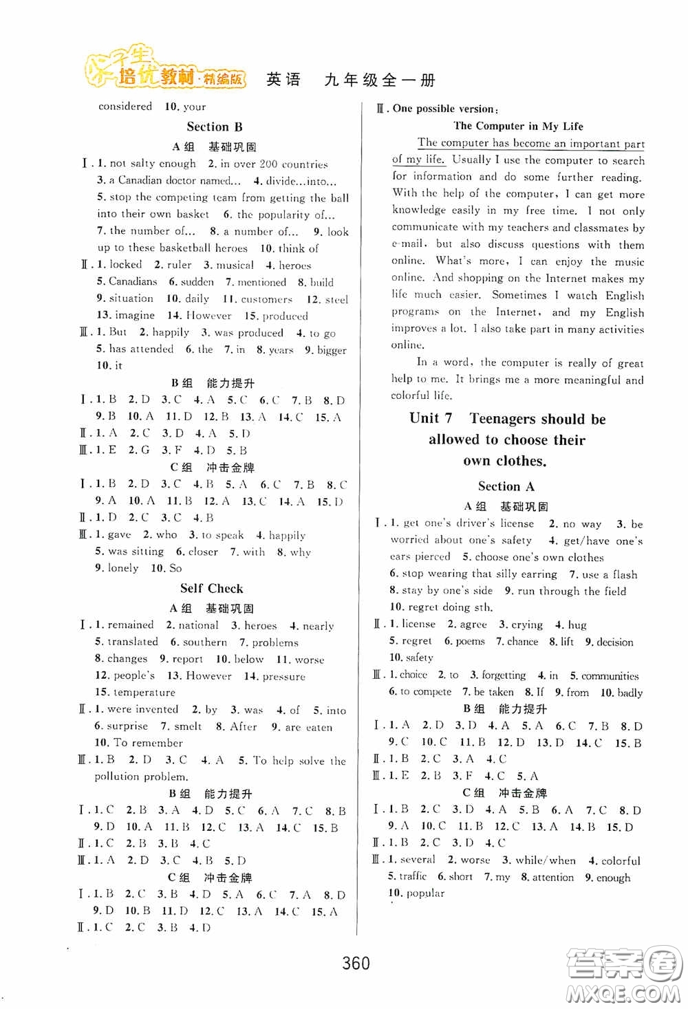 華東師范大學出版社2020尖子生培優(yōu)教材九年級全一冊英語人教版精編版答案