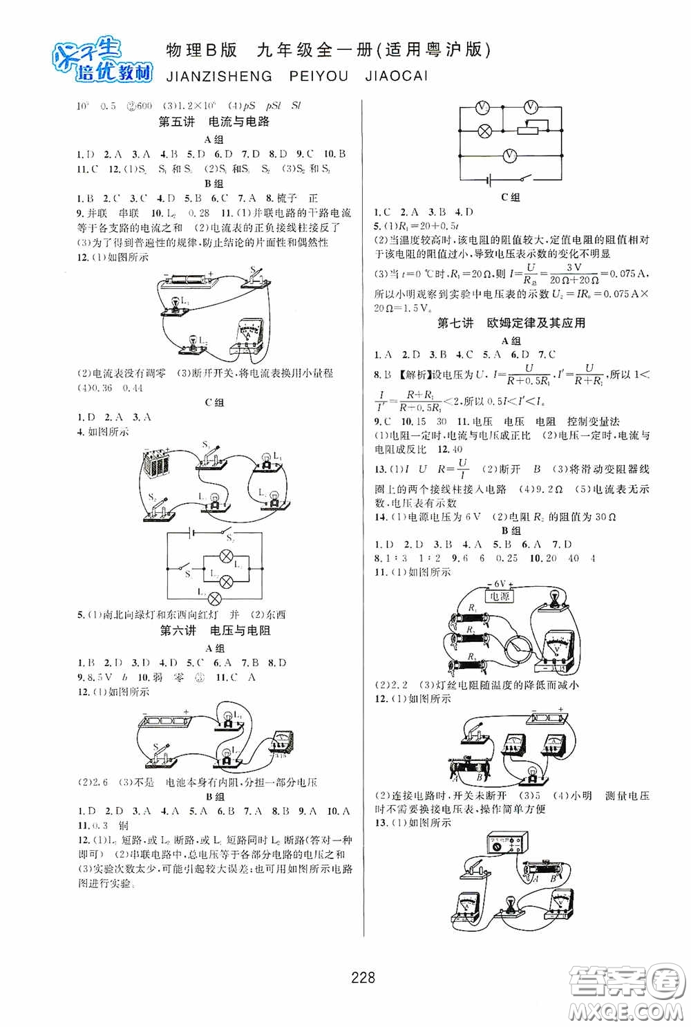 華東師范大學(xué)出版社2020尖子生培優(yōu)教材九年級(jí)全一冊(cè)物理粵滬版B版雙色版答案