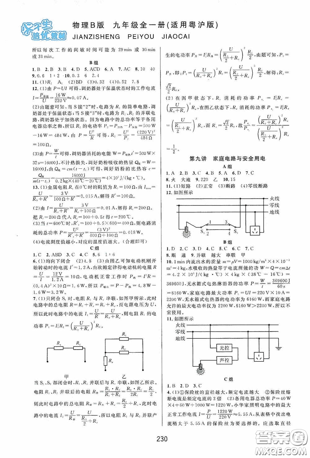 華東師范大學(xué)出版社2020尖子生培優(yōu)教材九年級(jí)全一冊(cè)物理粵滬版B版雙色版答案