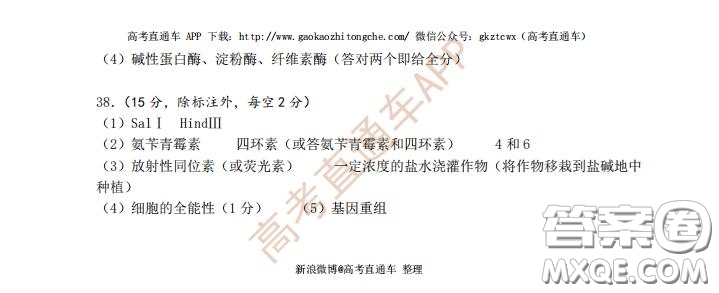宜昌市2020屆高三4月線上統(tǒng)一調(diào)研測試理科綜合試題及答案