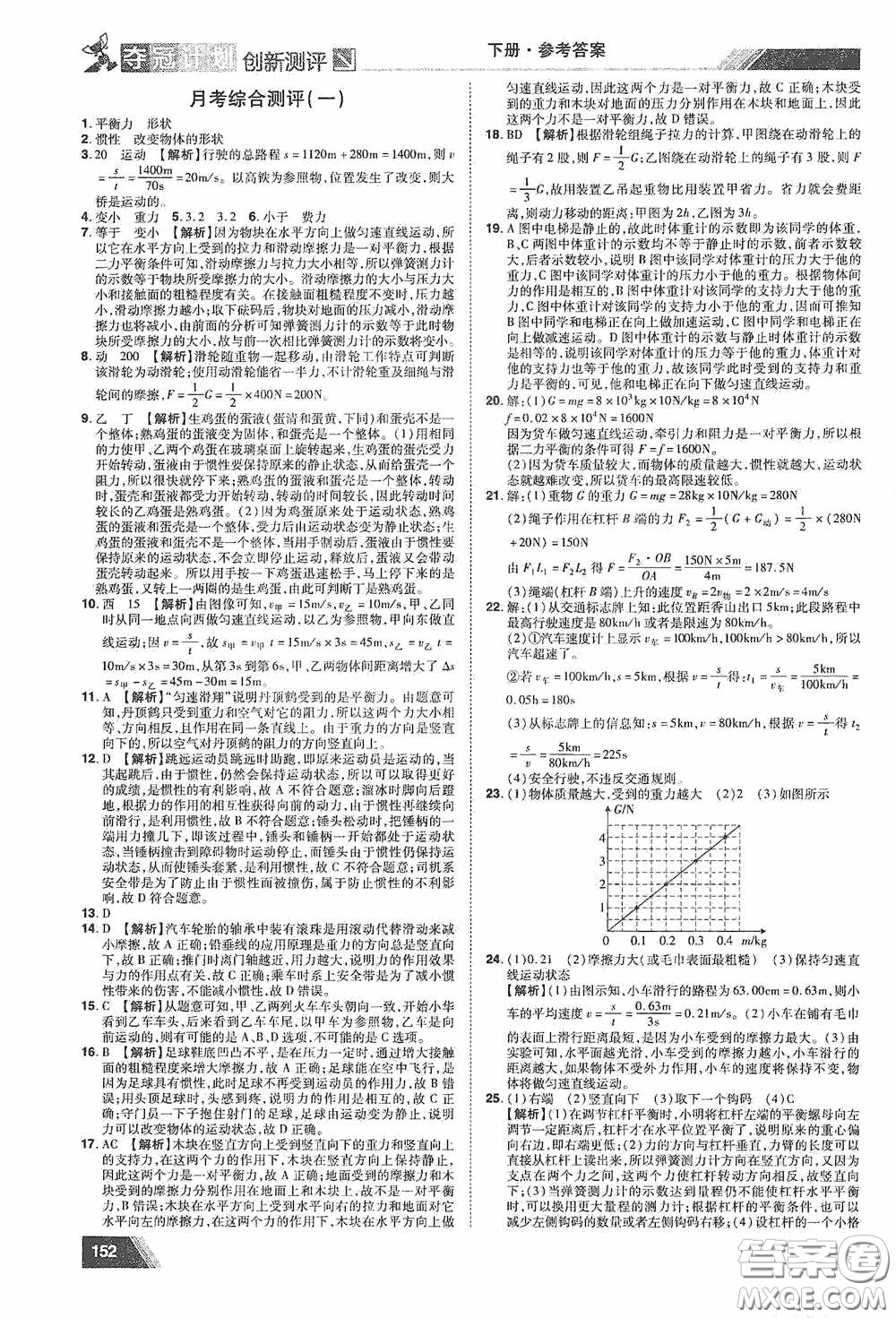 2020奪冠計劃初中創(chuàng)新測評八年級物理下冊滬粵版江西專版答案