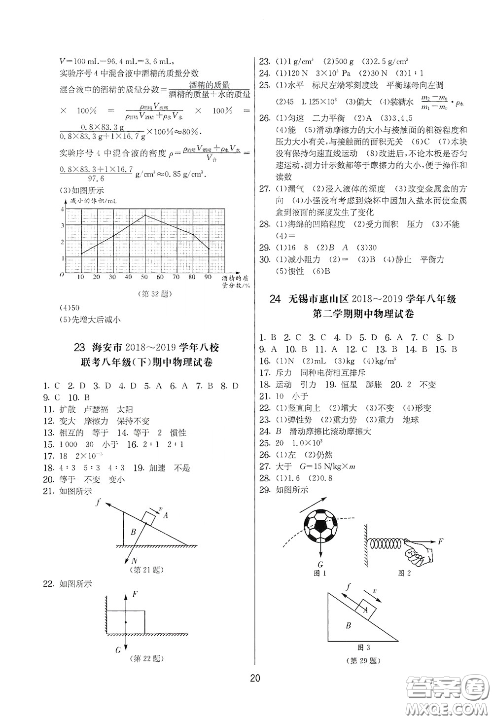 吉林教育出版社2020實(shí)驗(yàn)班提優(yōu)大考卷八年級物理下冊蘇科版答案