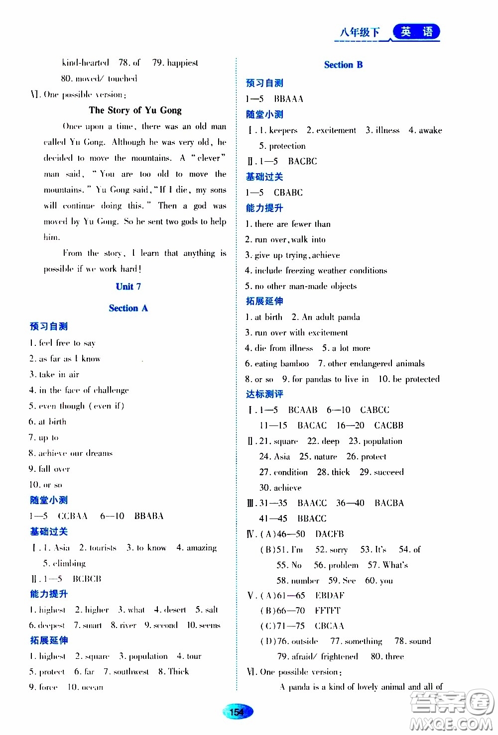 黑龍江教育出版社2020年資源與評價英語八年級下冊人教版參考答案