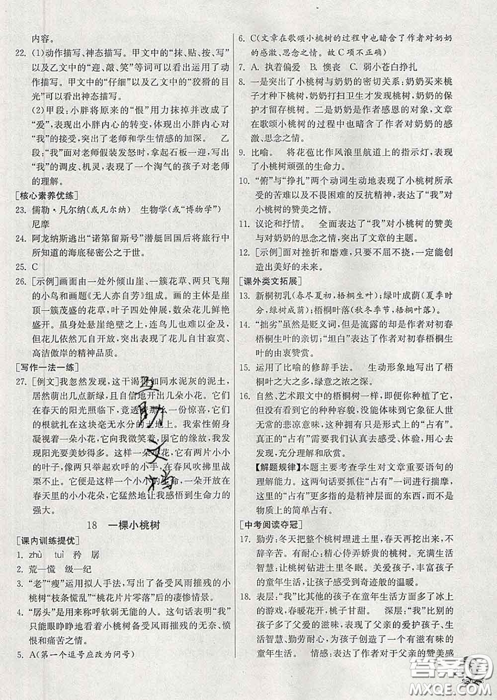 春雨教育2020春實(shí)驗(yàn)班提優(yōu)訓(xùn)練七年級(jí)語文下冊(cè)人教版答案