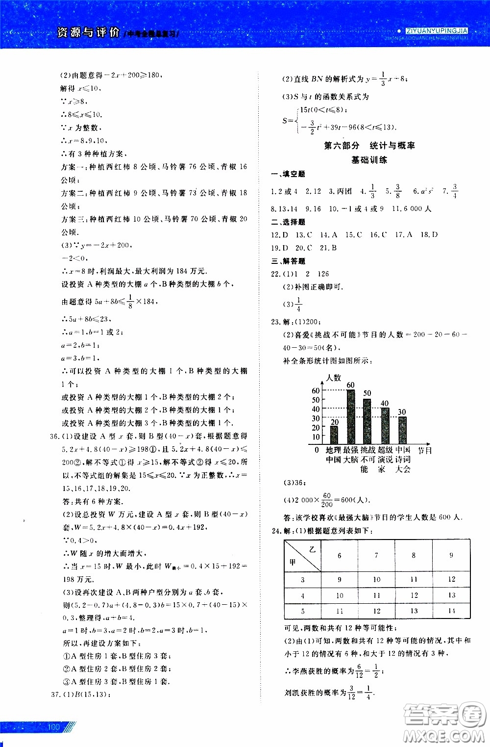 黑龍江教育出版社2020年資源與評(píng)價(jià)中考全程總復(fù)習(xí)數(shù)學(xué)參考答案