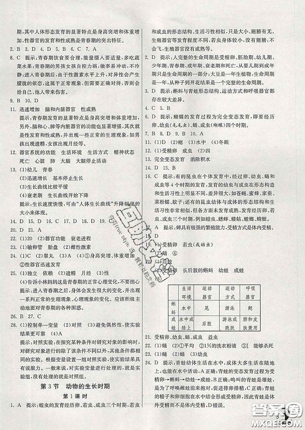 春雨教育2020春實(shí)驗(yàn)班提優(yōu)訓(xùn)練七年級科學(xué)下冊浙教版答案