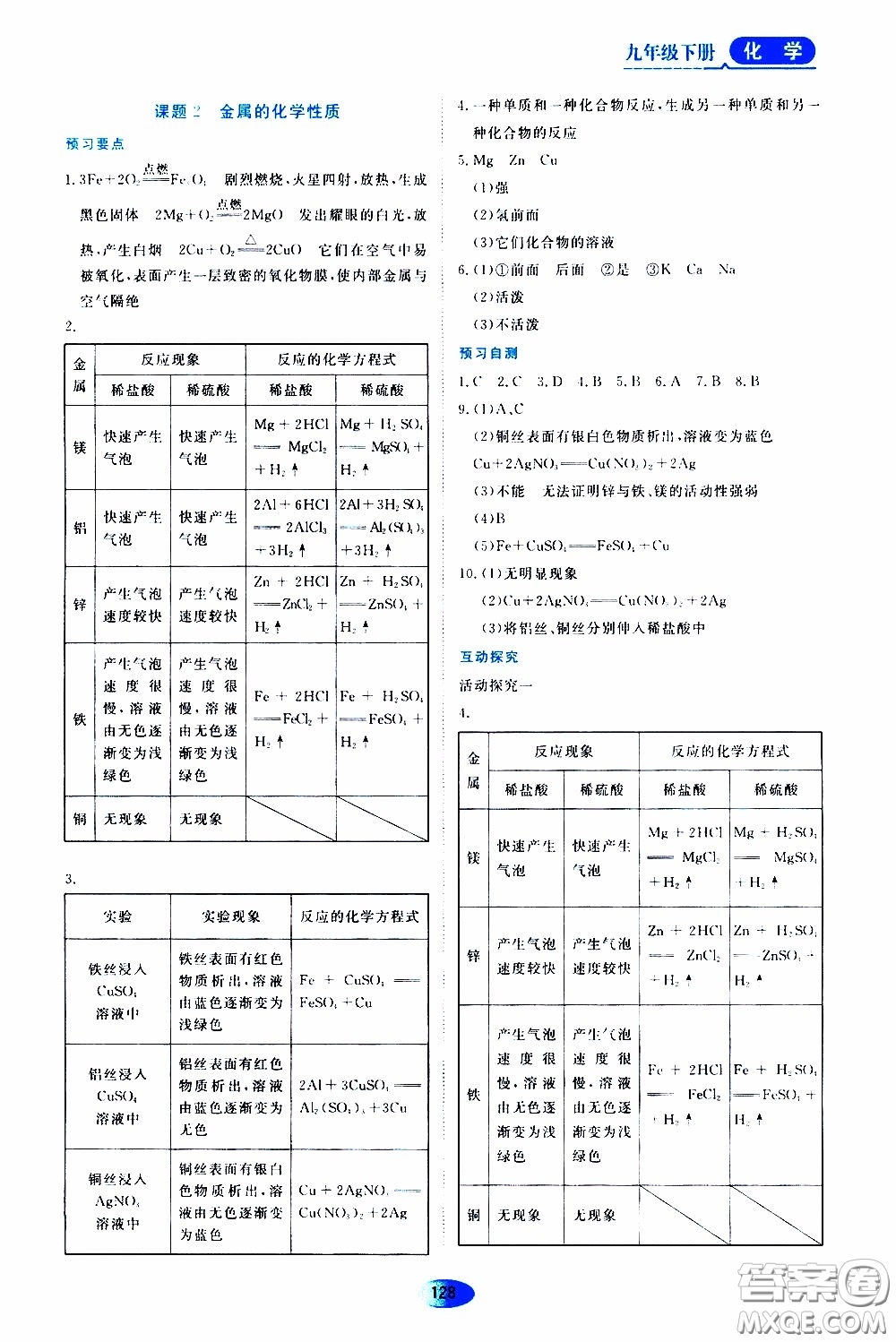 黑龍江教育出版社2020年資源與評價化學九年級下冊人教版參考答案