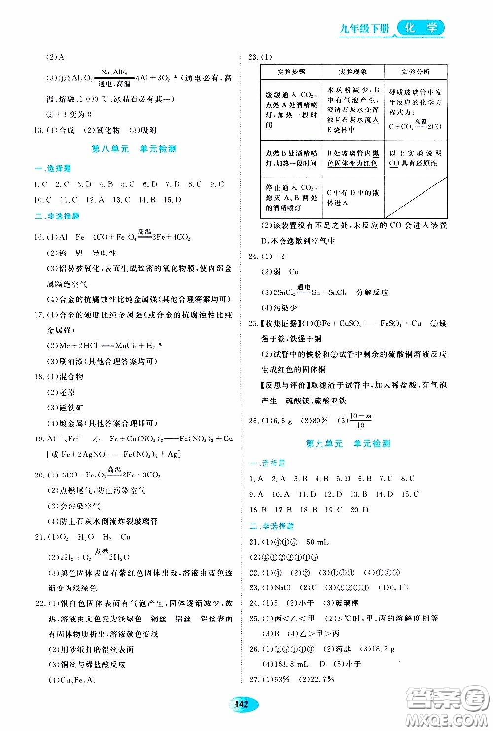 黑龍江教育出版社2020年資源與評價化學九年級下冊人教版參考答案