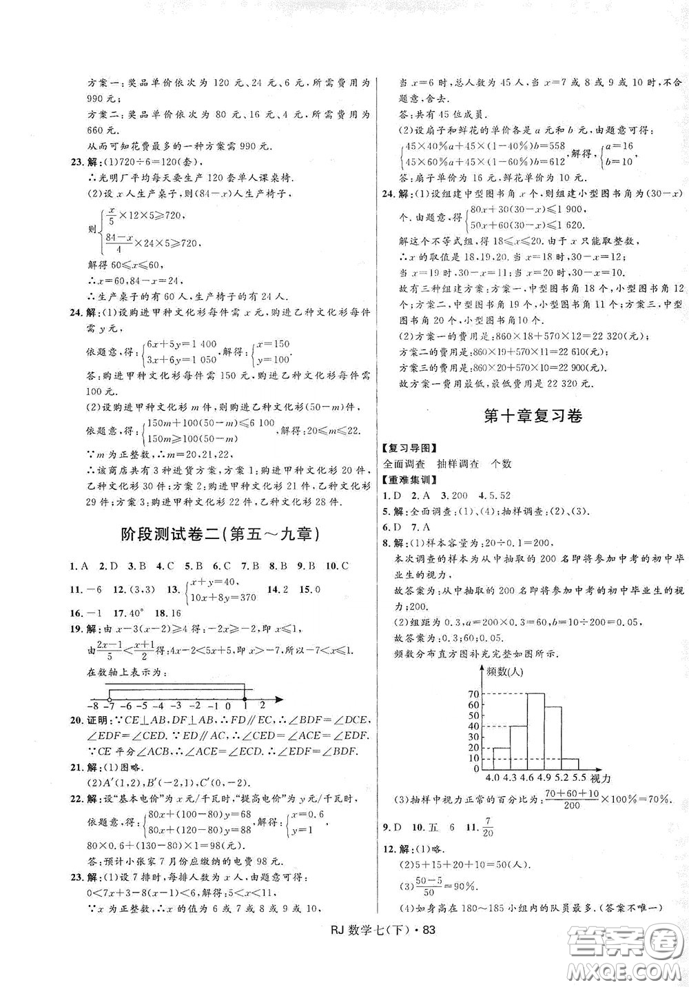 2020創(chuàng)新與探究測試卷七年級數(shù)學下冊人教版答案