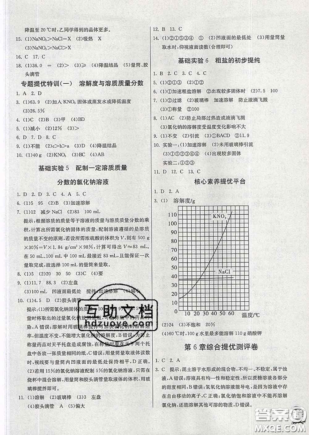 春雨教育2020春實(shí)驗(yàn)班提優(yōu)訓(xùn)練九年級化學(xué)下冊滬教版答案
