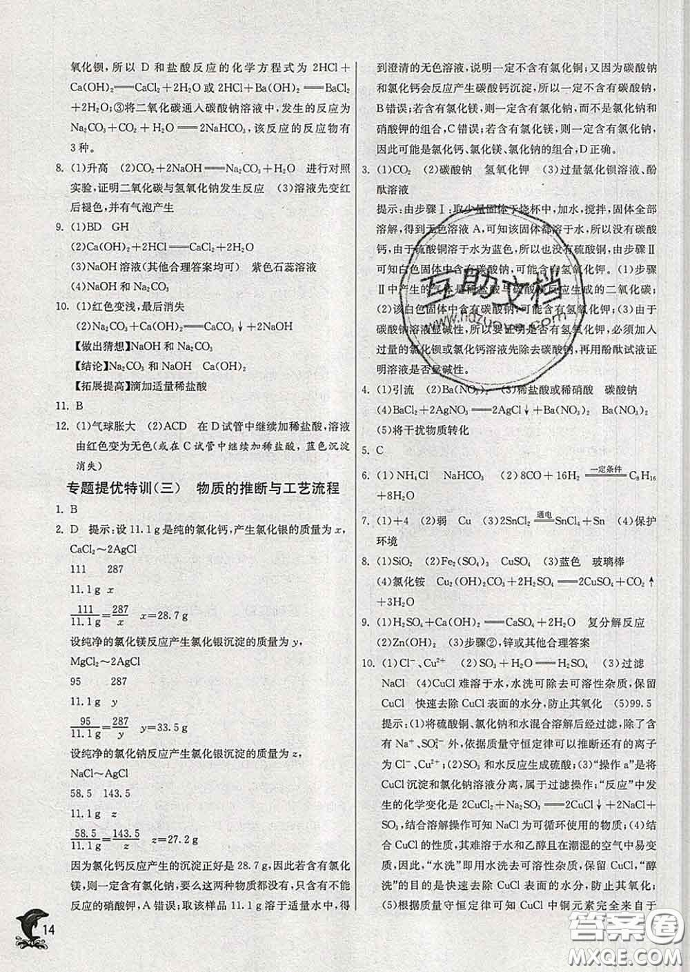 春雨教育2020春實(shí)驗(yàn)班提優(yōu)訓(xùn)練九年級化學(xué)下冊滬教版答案
