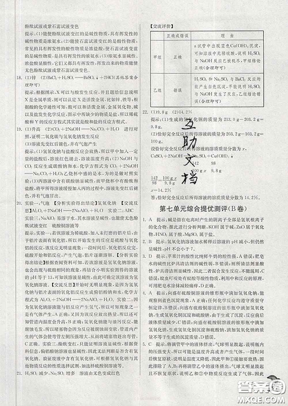 春雨教育2020春實(shí)驗(yàn)班提優(yōu)訓(xùn)練九年級(jí)化學(xué)下冊魯教版答案