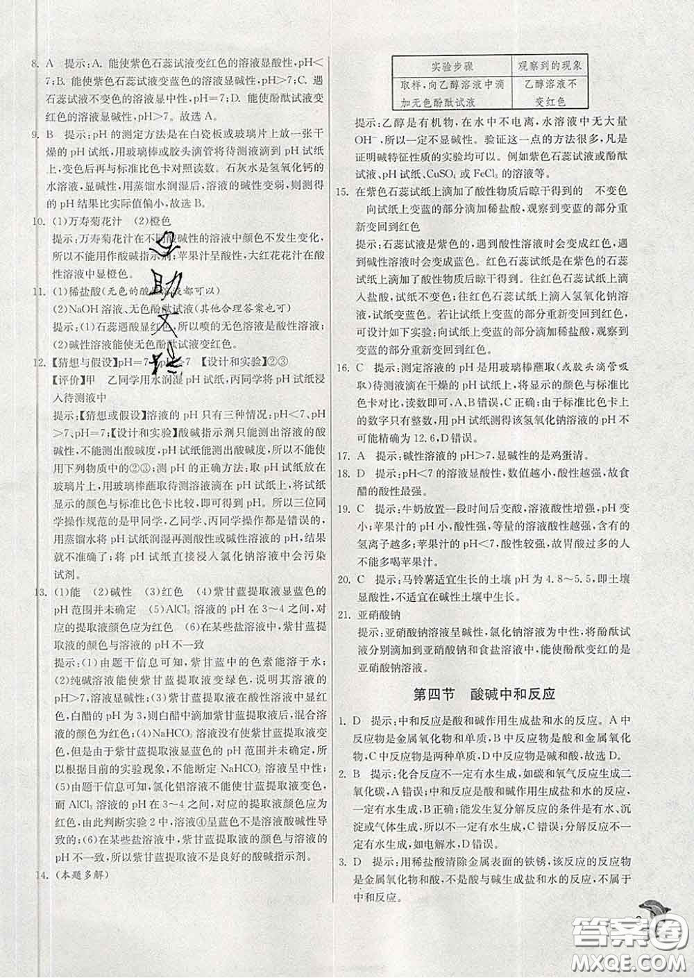 春雨教育2020春實(shí)驗(yàn)班提優(yōu)訓(xùn)練九年級(jí)化學(xué)下冊魯教版答案