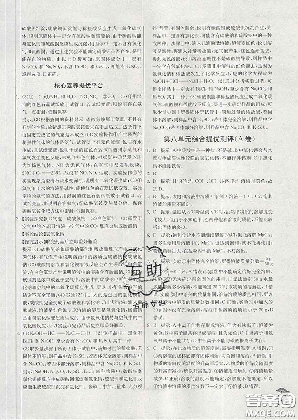 春雨教育2020春實(shí)驗(yàn)班提優(yōu)訓(xùn)練九年級(jí)化學(xué)下冊魯教版答案