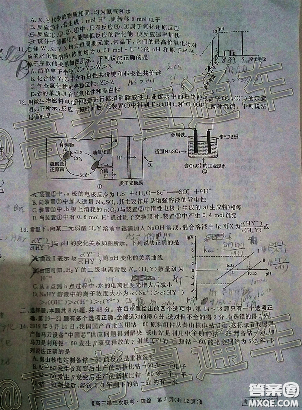 皖南八校2020屆高三第三次聯(lián)考理科綜合試題及答案