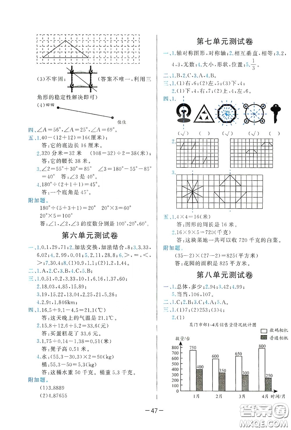 現代教育出版社2020學而思基本功同步練測試卷小學數學四年級下冊人教版答案