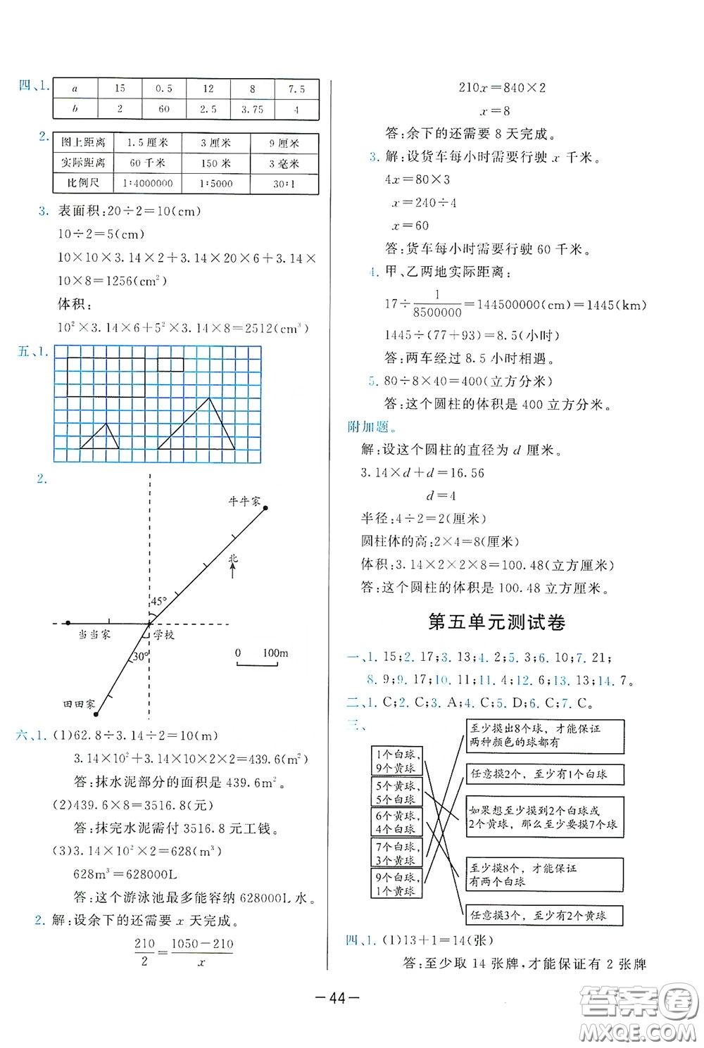 2020學而思基本功同步練測試卷小學數(shù)學六年級下冊人教版答案