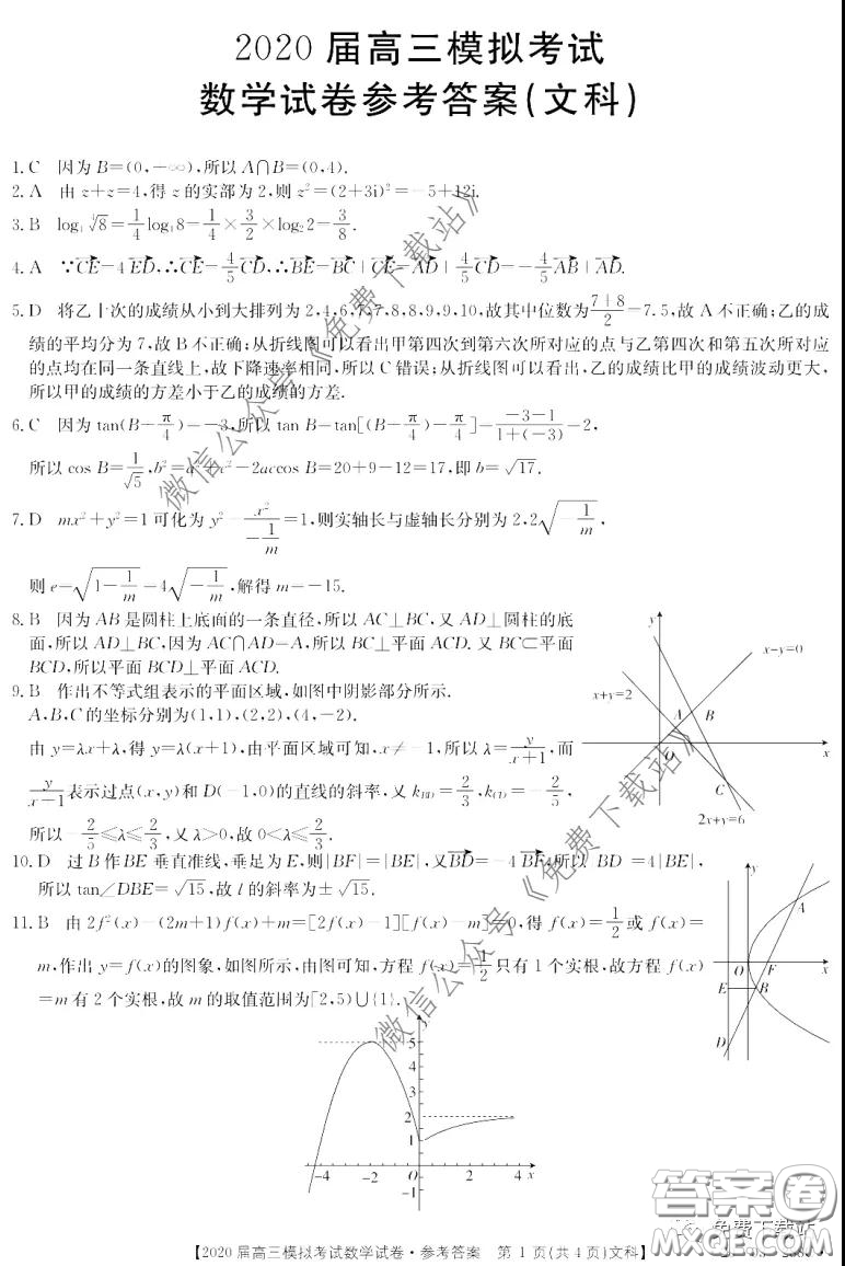 河北金太陽2020屆高三模擬考試文科數(shù)學(xué)試題及答案