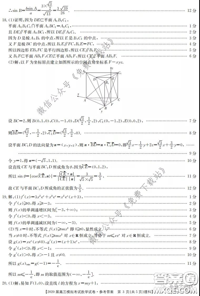 河北金太陽(yáng)2020屆高三模擬考試?yán)砜茢?shù)學(xué)試題及答案