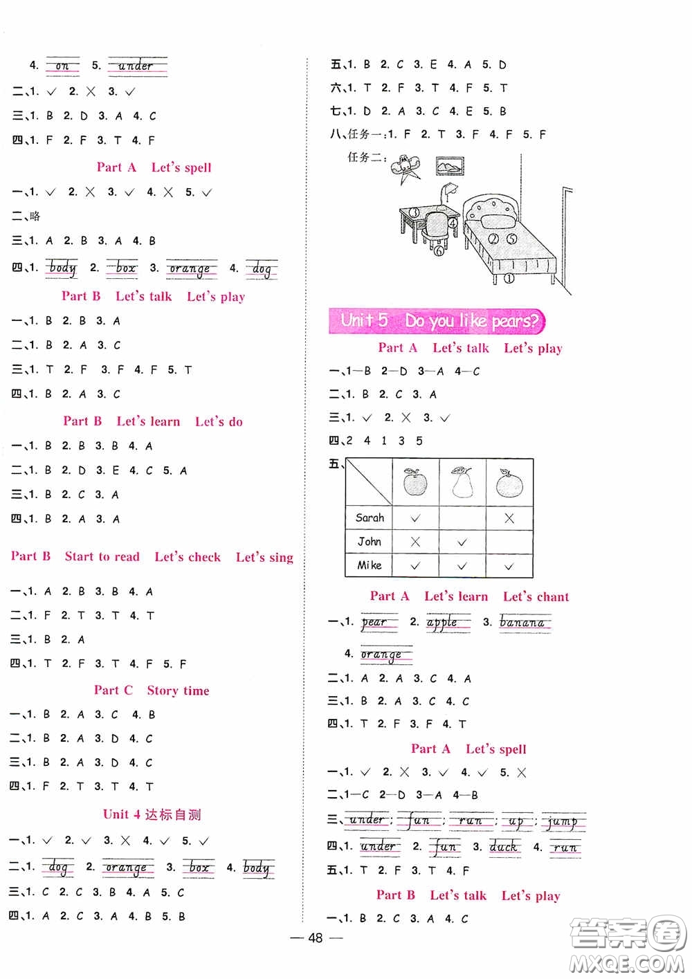 浙江教育出版社2020陽光同學(xué)課時達標訓(xùn)練三年級英語下冊PEP版浙江專版答案