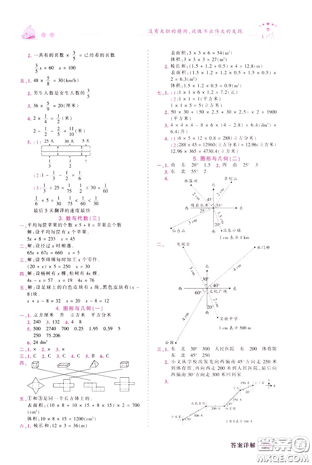 2020年王朝霞創(chuàng)維新課堂同步優(yōu)化訓練數(shù)學五年級下冊BS北師版參考答案