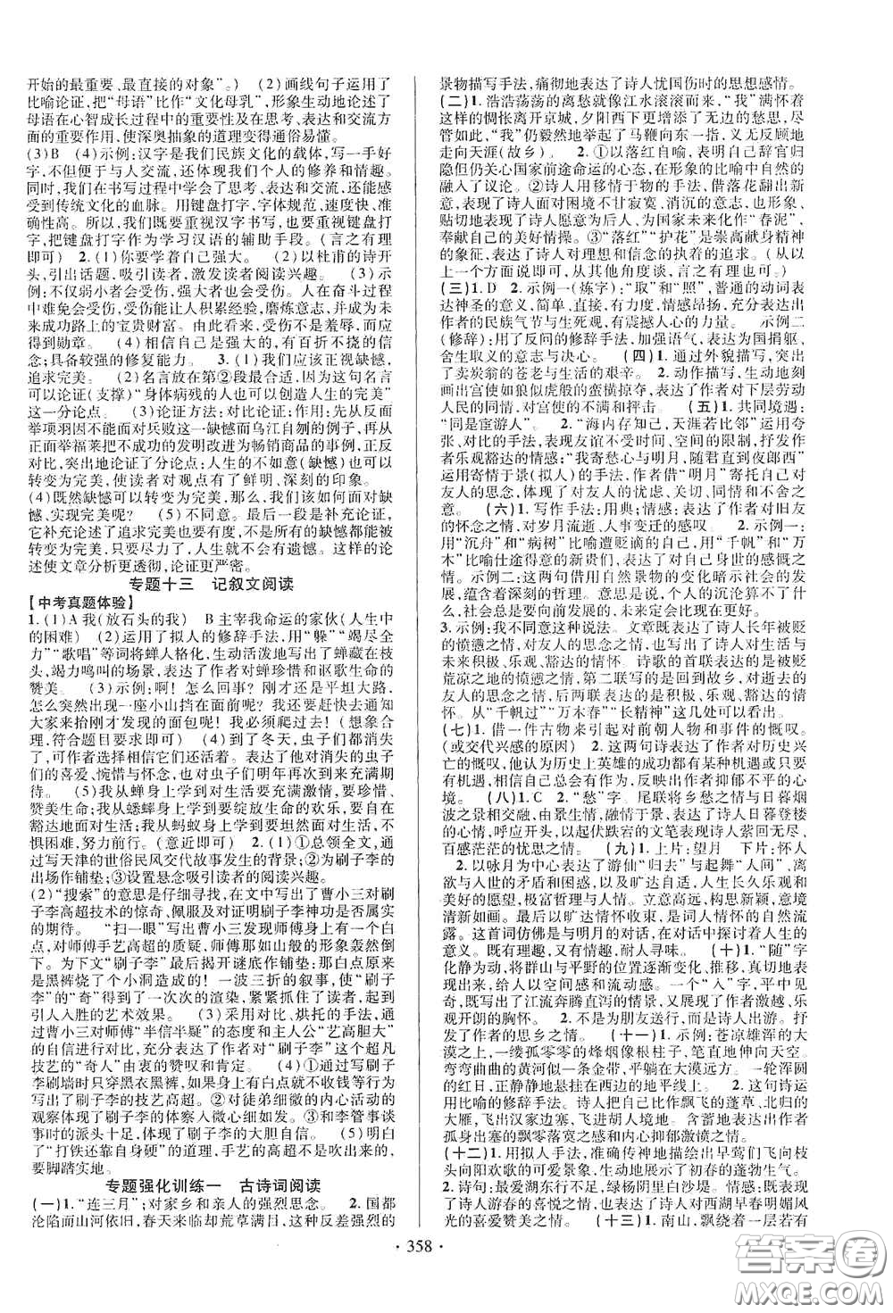 2020云南本土初中總復習掌控中考課外提升作業(yè)語文答案