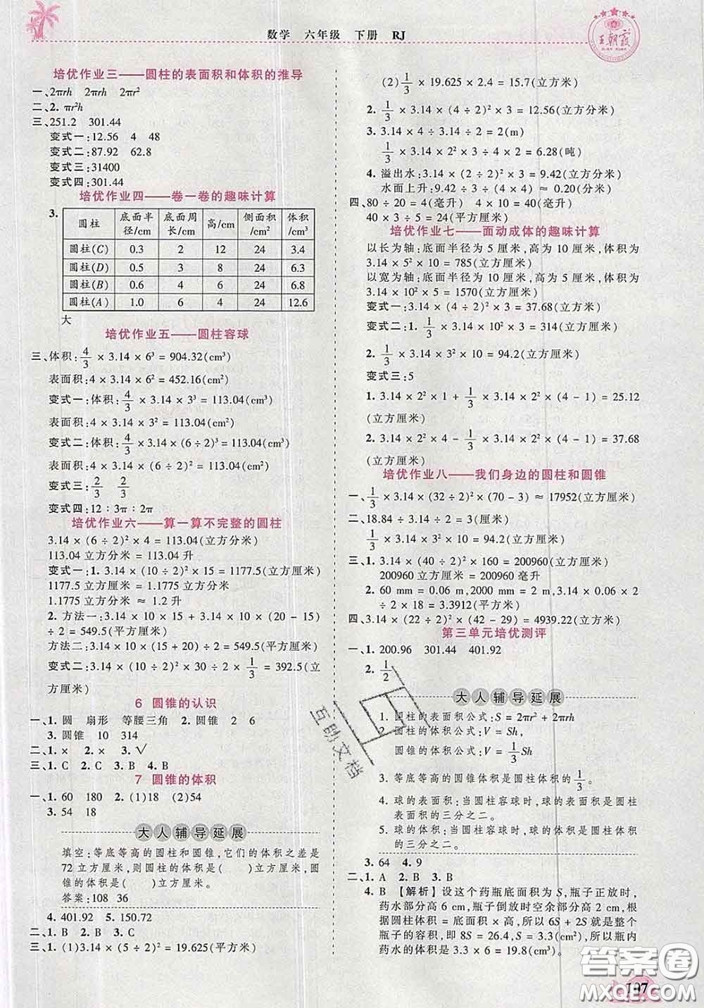 2020新版王朝霞德才兼?zhèn)渥鳂I(yè)創(chuàng)新設(shè)計(jì)六年級(jí)數(shù)學(xué)下冊(cè)人教版答案