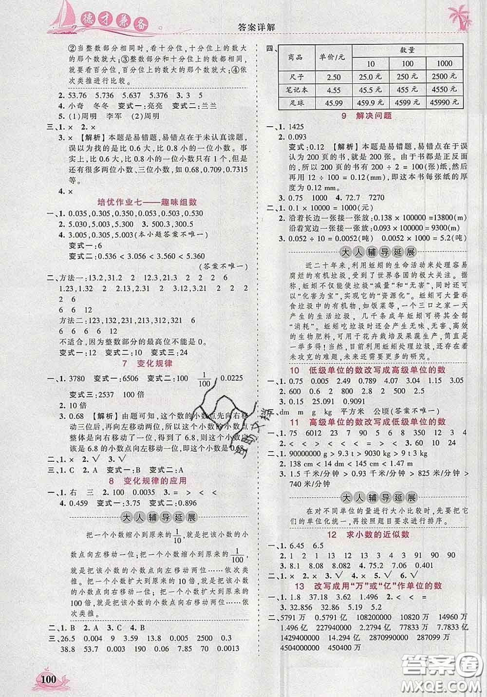2020新版王朝霞德才兼?zhèn)渥鳂I(yè)創(chuàng)新設(shè)計四年級數(shù)學(xué)下冊人教版答案
