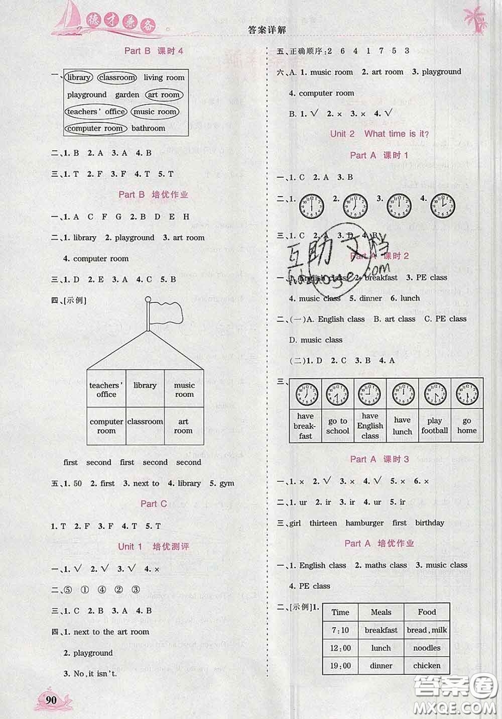 2020新版王朝霞德才兼?zhèn)渥鳂I(yè)創(chuàng)新設(shè)計(jì)四年級(jí)英語下冊(cè)人教版答案