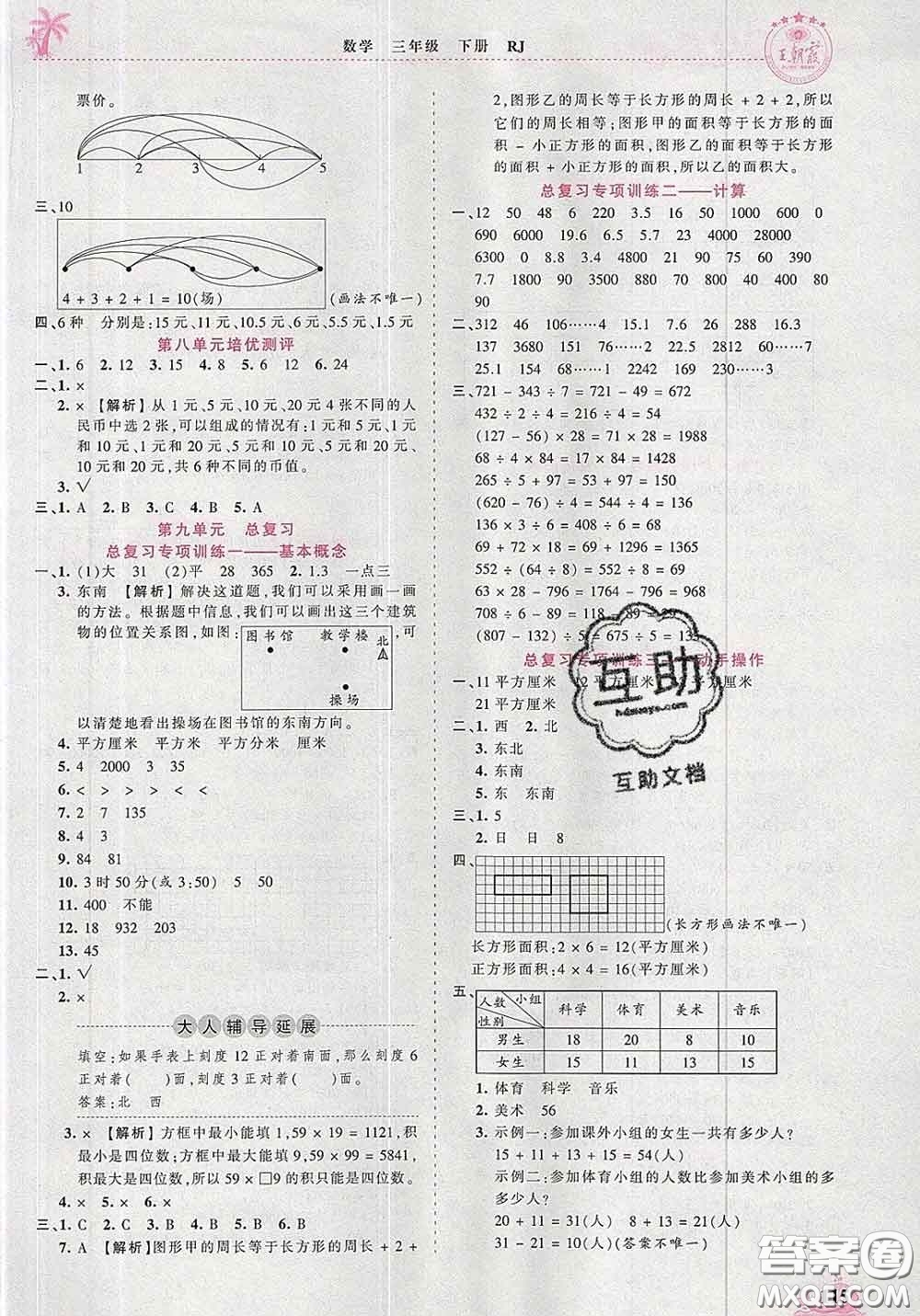 2020新版王朝霞德才兼?zhèn)渥鳂I(yè)創(chuàng)新設(shè)計三年級數(shù)學(xué)下冊人教版答案