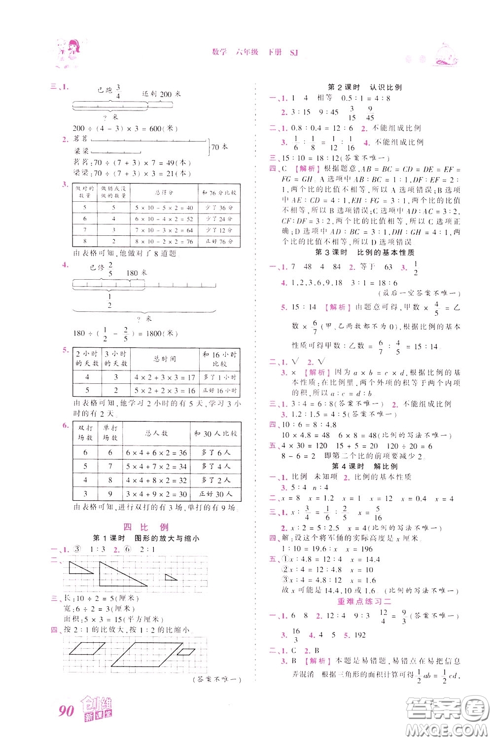 2020年王朝霞創(chuàng)維新課堂同步優(yōu)化訓(xùn)練數(shù)學(xué)六年級下冊SJ蘇教版參考答案