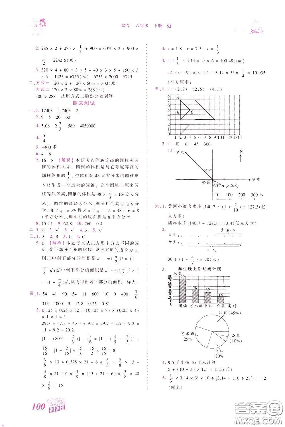 2020年王朝霞創(chuàng)維新課堂同步優(yōu)化訓(xùn)練數(shù)學(xué)六年級下冊SJ蘇教版參考答案