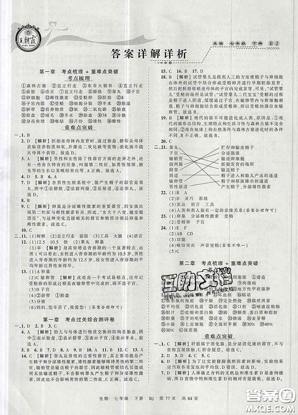 2020新版王朝霞考點梳理時習卷七年級生物下冊人教版答案
