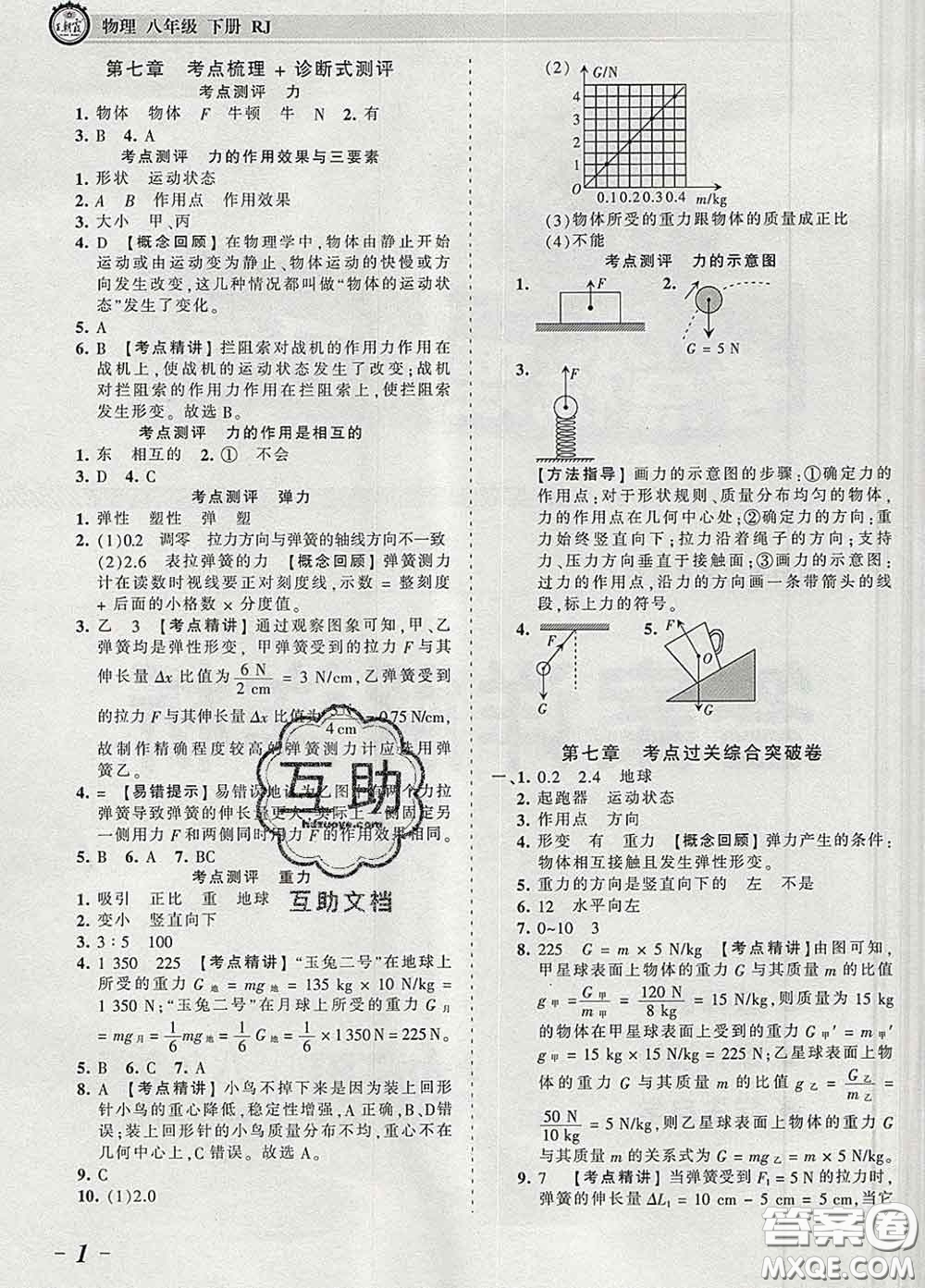 2020新版王朝霞考點梳理時習(xí)卷八年級物理下冊人教版答案