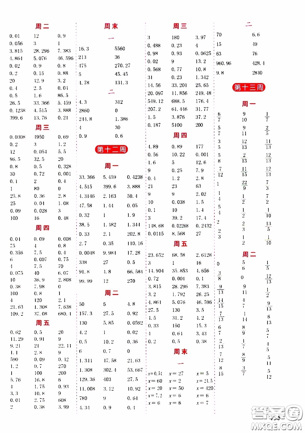 延邊人民出版社2020年小學(xué)生勵耘速算五年級下冊人教版浙江專版參考答案