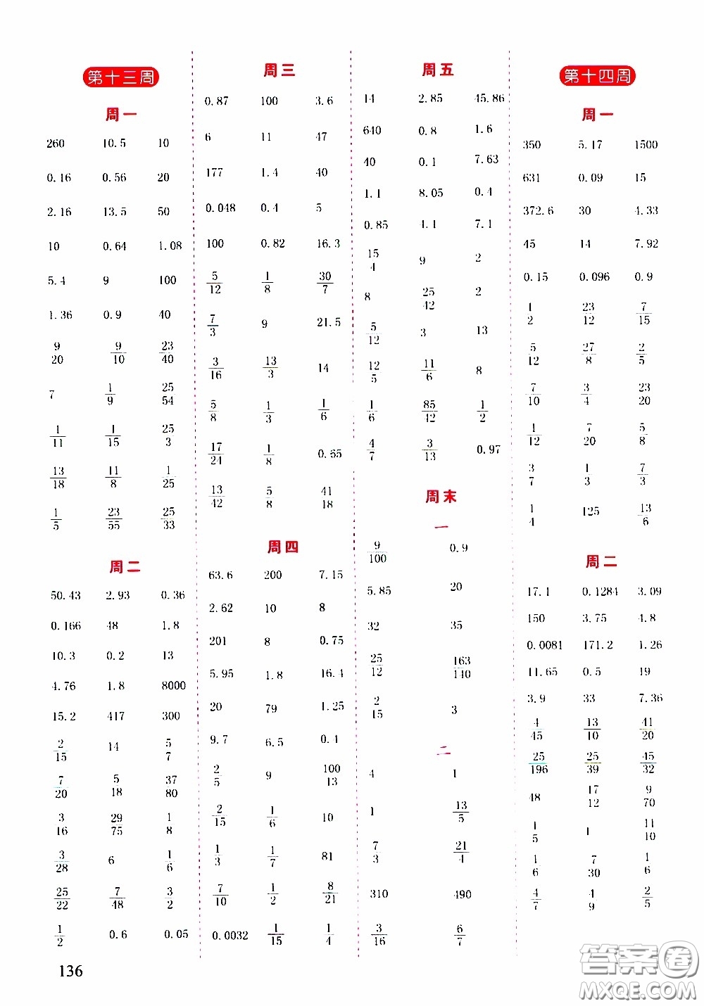 延邊人民出版社2020年小學(xué)生勵耘速算六年級下冊人教版浙江專版參考答案