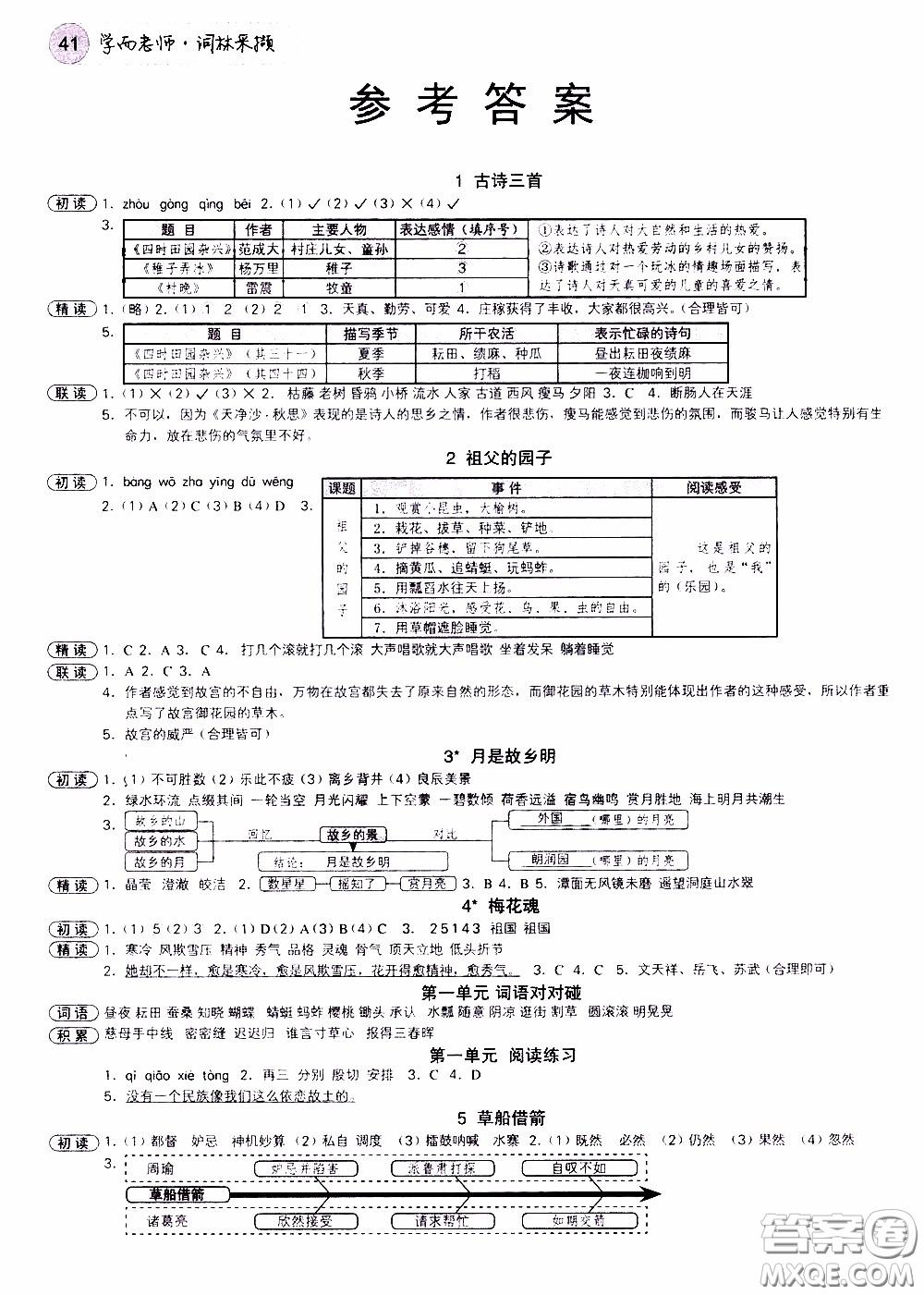 欣語(yǔ)文化2020年學(xué)而老師詞林采擷五年級(jí)下冊(cè)語(yǔ)文參考答案
