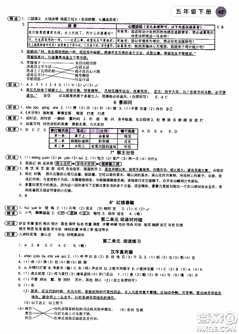欣語(yǔ)文化2020年學(xué)而老師詞林采擷五年級(jí)下冊(cè)語(yǔ)文參考答案