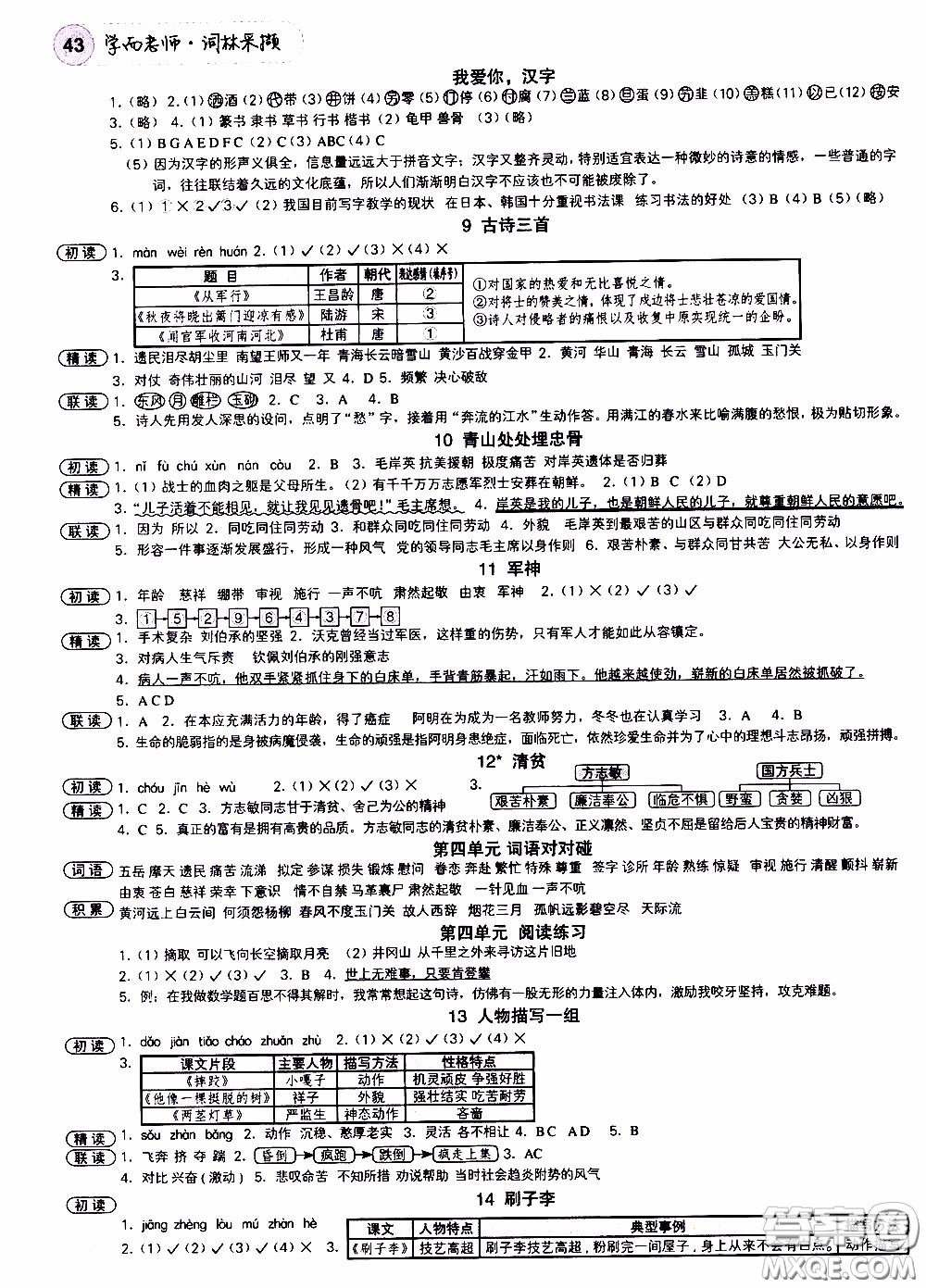 欣語(yǔ)文化2020年學(xué)而老師詞林采擷五年級(jí)下冊(cè)語(yǔ)文參考答案
