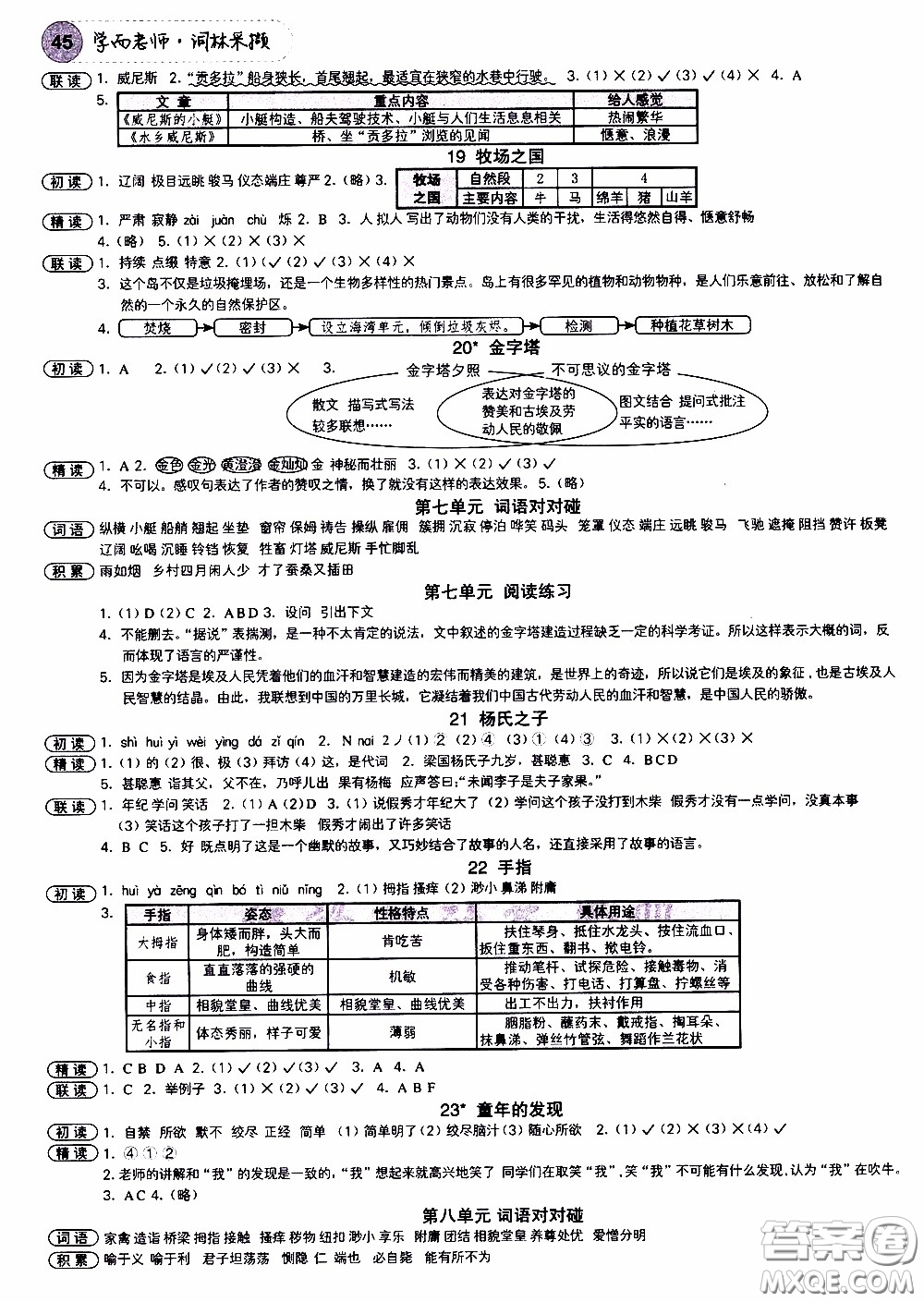 欣語(yǔ)文化2020年學(xué)而老師詞林采擷五年級(jí)下冊(cè)語(yǔ)文參考答案